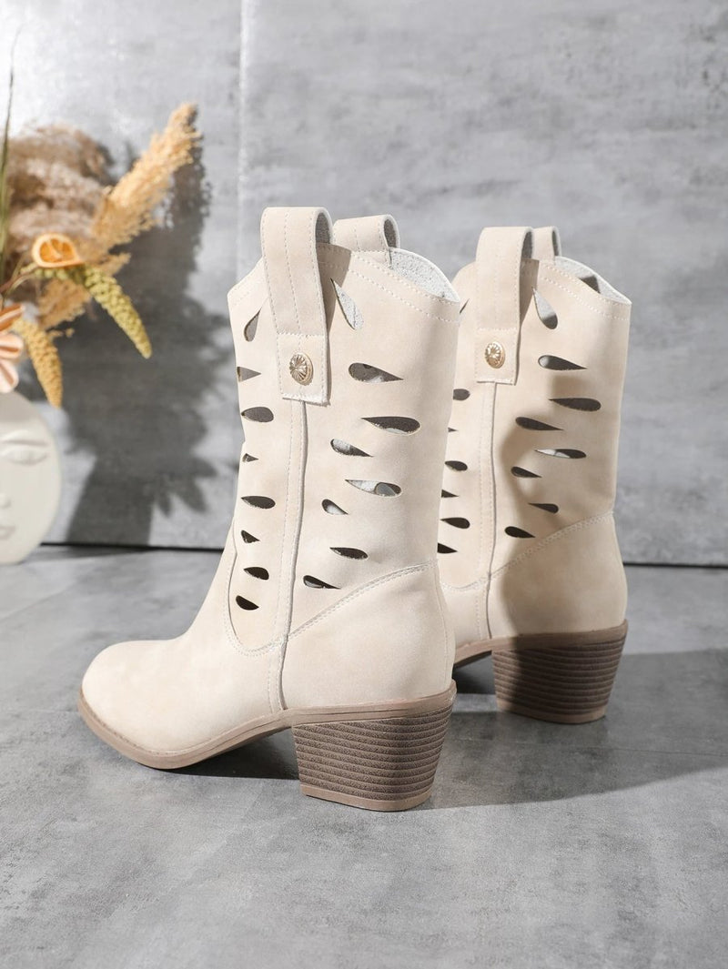 Western Ankle Boots Cutout Heel