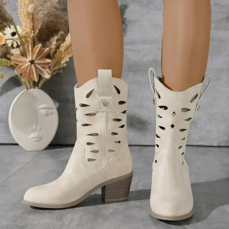 Western Ankle Boots Cutout Heel