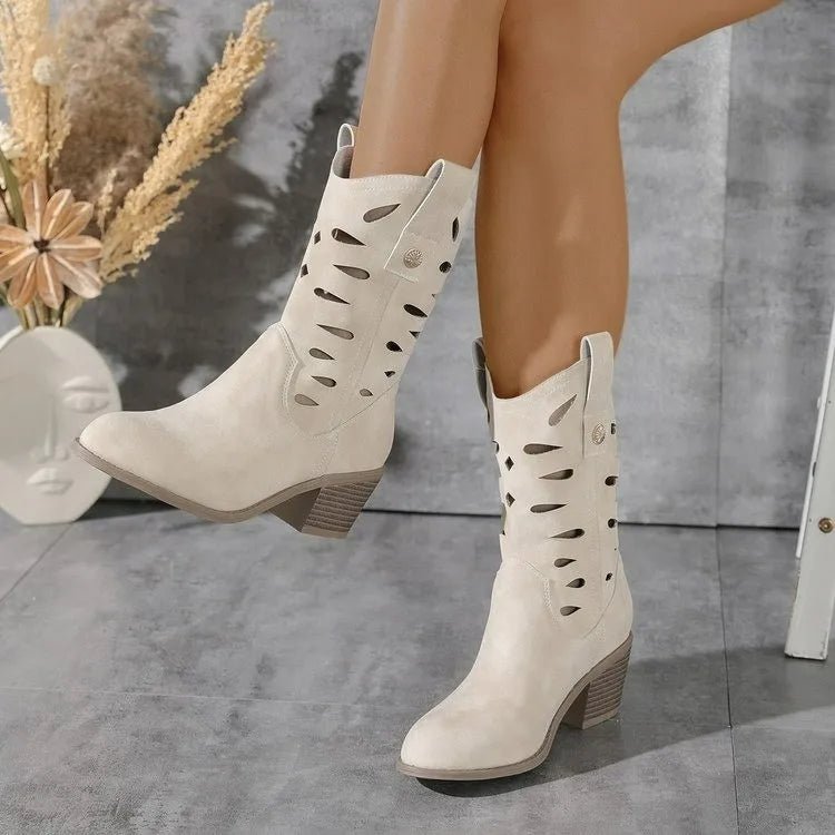 Western Ankle Boots Cutout Heel