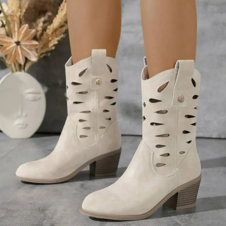 Western Ankle Boots Cutout Heel