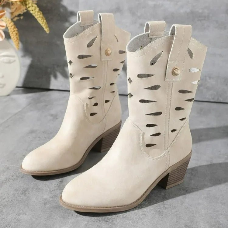 Western Ankle Boots Cutout Heel