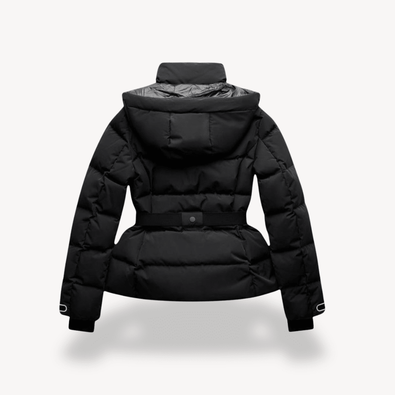 Women's winter puffer jacket with belt and hood
