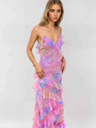 Gerafftes Mesh-Maxikleid