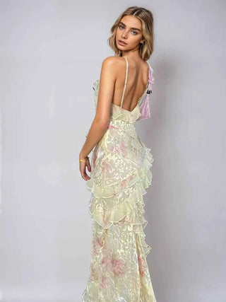 Gerafftes Mesh-Maxikleid