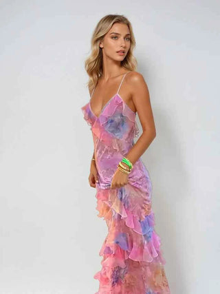 Gerafftes Mesh-Maxikleid