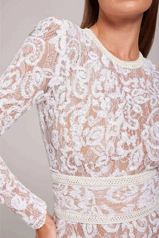 Pailletten-Spitzen-Jumpsuit mit weitem Bein