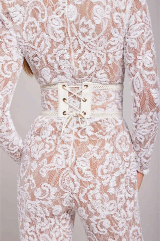 Langärmliger Spitzen Jumpsuit