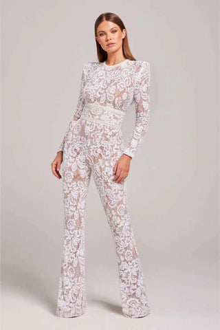 Pailletten-Spitzen-Jumpsuit mit weitem Bein