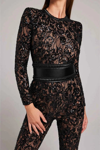 Langärmliger Spitzen Jumpsuit