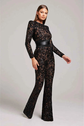 Langärmliger Spitzen Jumpsuit