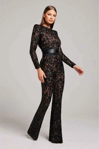 Pailletten-Spitzen-Jumpsuit mit weitem Bein