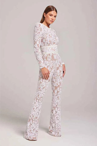 Pailletten-Spitzen-Jumpsuit mit weitem Bein