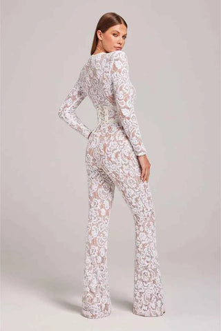 Pailletten-Spitzen-Jumpsuit mit weitem Bein