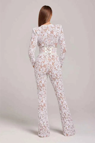 Pailletten-Spitzen-Jumpsuit mit weitem Bein