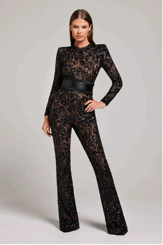 Langärmliger Spitzen Jumpsuit