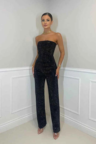Glamour-Jumpsuit mit schimmernder Spitze