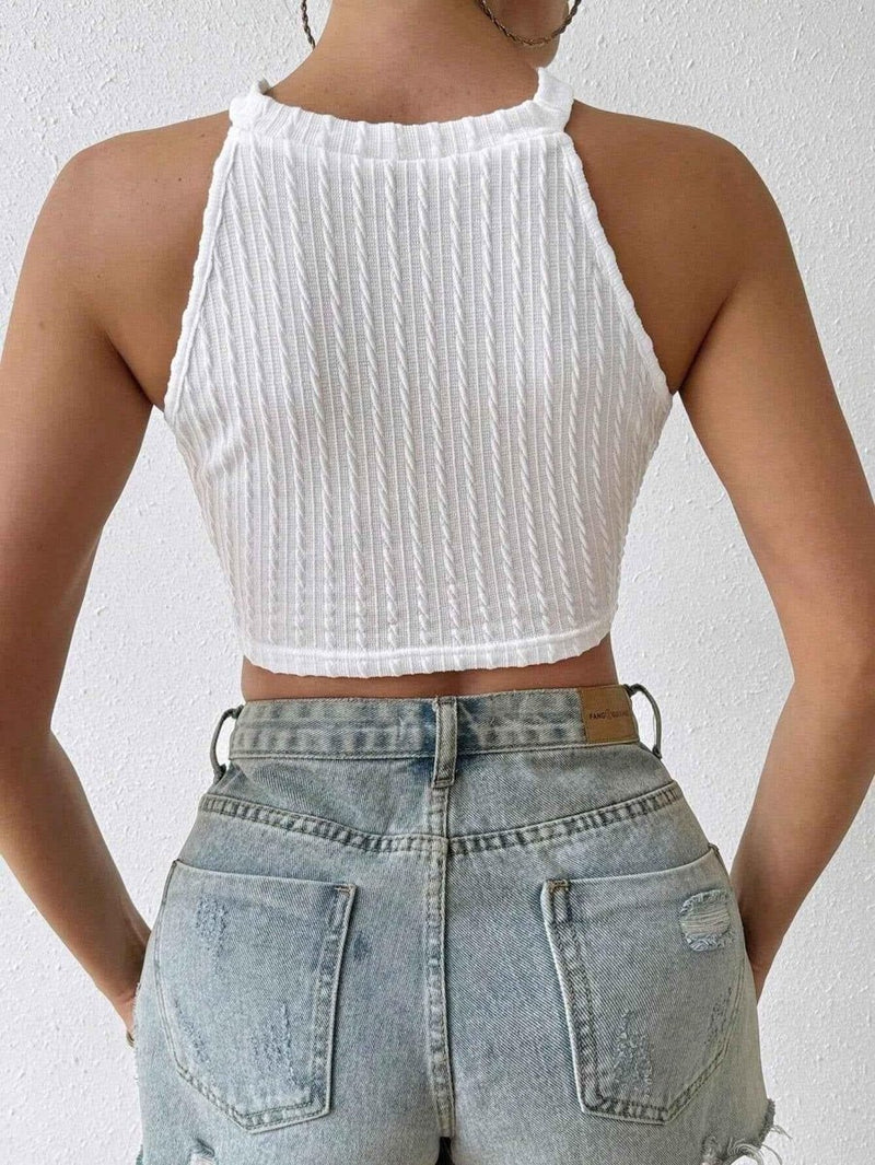 Zara – Crochet Knit Crop Top with Fringe & Racerback