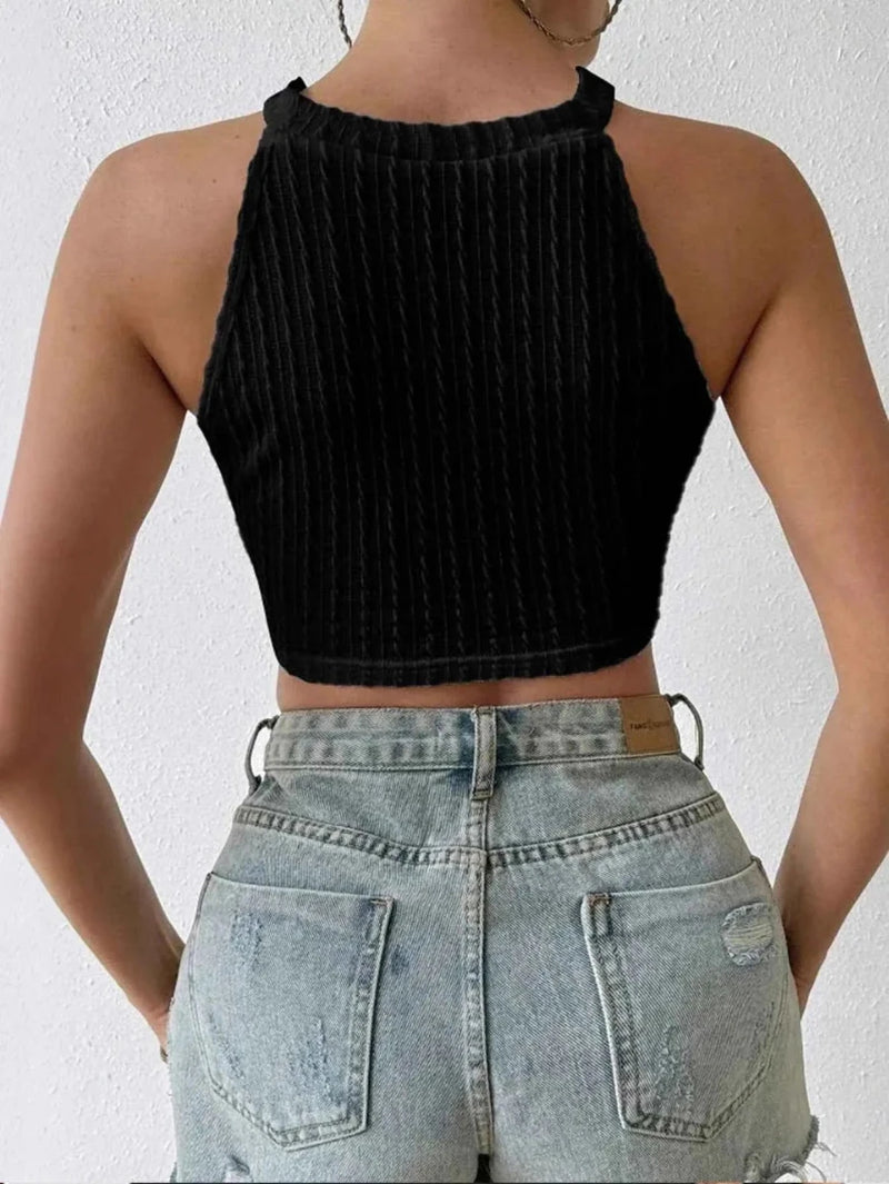 Zara – Crochet Knit Crop Top with Fringe & Racerback