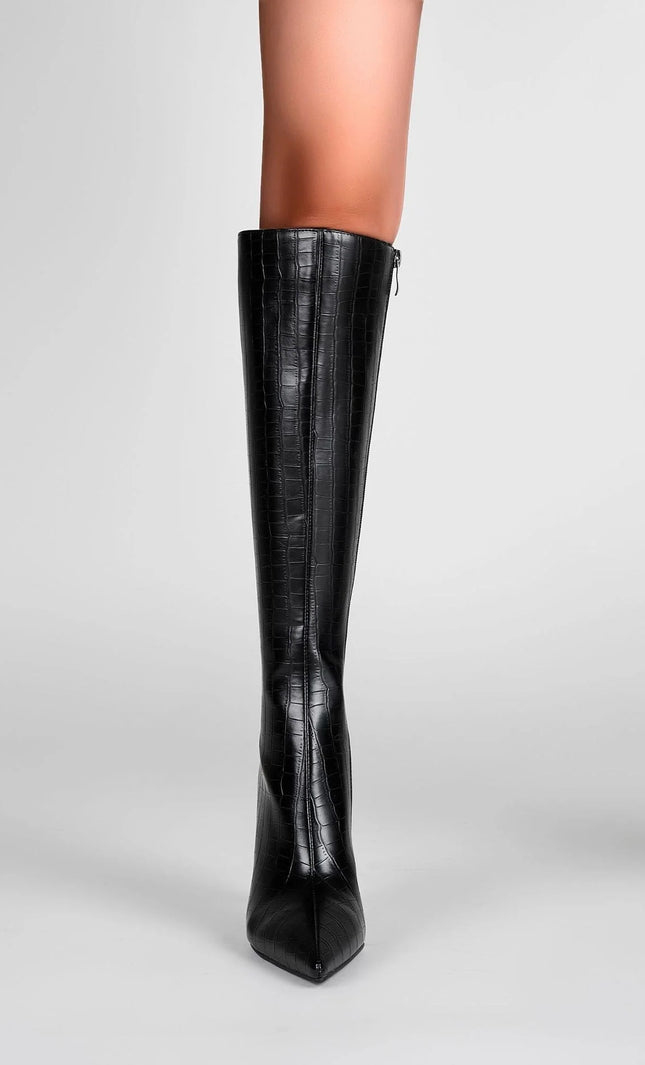 Eleonora – Handgemachte Damen-Stiefel aus echtem Leder mit Kroko-Prägung und Stiletto-Absatz