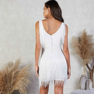 Zazie – Glitzerndes Fransen - Minikleid mit V - Ausschnitt - Cecile LavelleRosa