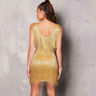 Zazie – Glitzerndes Fransen - Minikleid mit V - Ausschnitt - Cecile LavelleRosa
