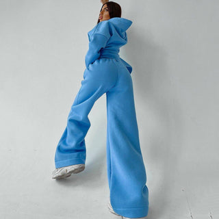 Zweiteiler Damen Oversize Hoodie und Schlaghose in Blau