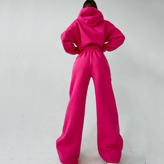Zweiteiler Damen Oversize Hoodie und Schlaghose in Magenta
